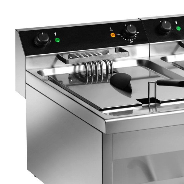 Friteuse | GASTROLINE | Elektrisch | 9+9L | 65°C/190°C | 12kW (400V) | Aftapkranen | 600x545x410(h)mm