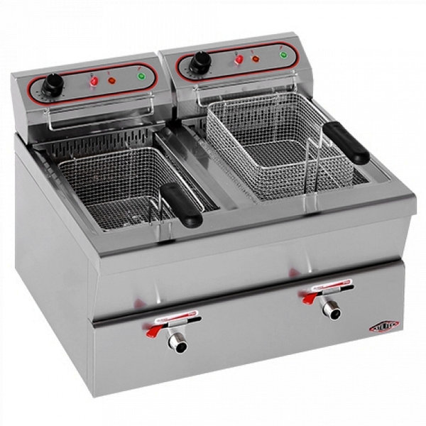 Friteuse | Elektrisch | 9+9L | 100°C/200°C | 6.9kW (2x 230V) | Aftapkranen | 620x580x420(h)mm