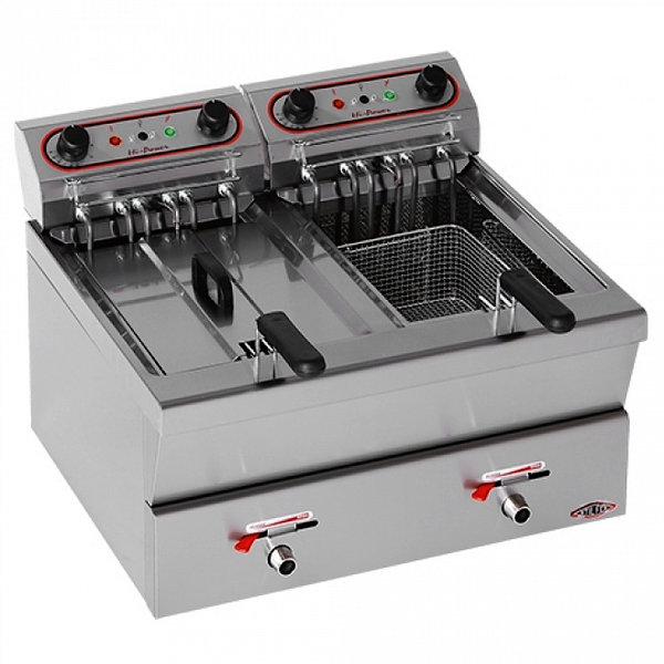 Friteuse | Elektrisch | 12+12L | 100°C/200°C | 14kW (2x 400V) | Aftapkranen | 620x580x420(h)mm