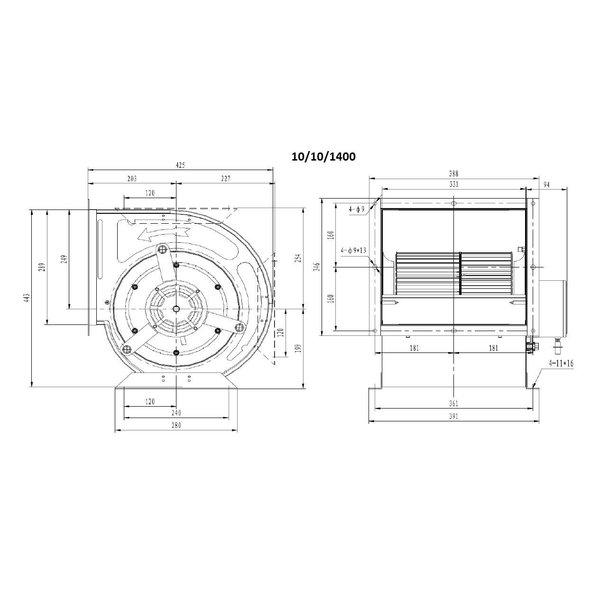 Motor | Slakkenhuis | 3800m³/u. | 4.6A | 0.55kW (230V) | 330x415x440(h)mm