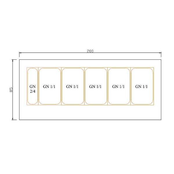 Saladette | met luchtcirculatie | 5x GN 1/1 - 1x GN 2/4 | 2000x850x1300(h)mm ZONDER GLAS EN FRONT