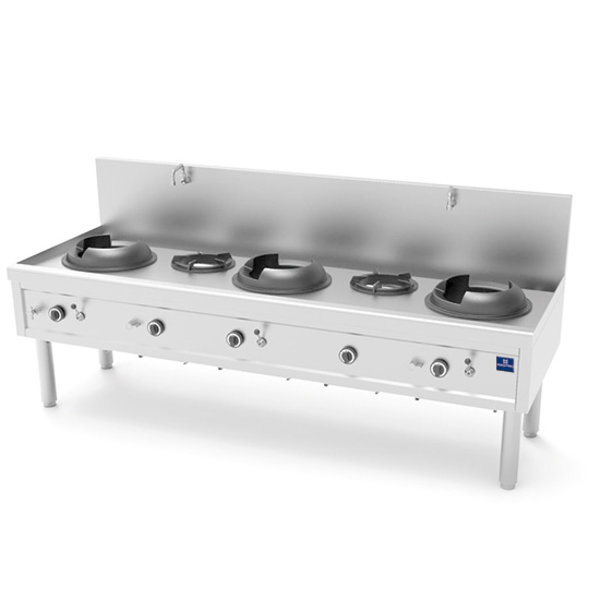 Wokbrander | Gas | 3 Branders + 2 Soep Branders | 3x 27kW + 2x 9.2kW  | 2450x850x1100(h)mm