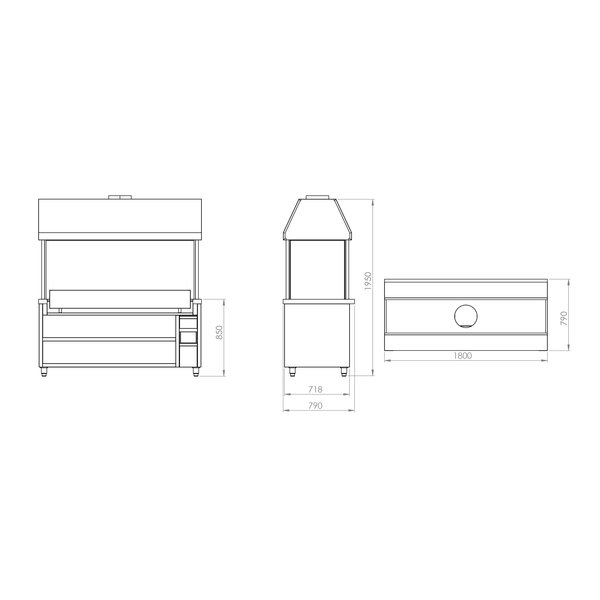 Houtskoolgrill | Incl. Luchtafvoersysteem | 1800x880x1900(h)mm