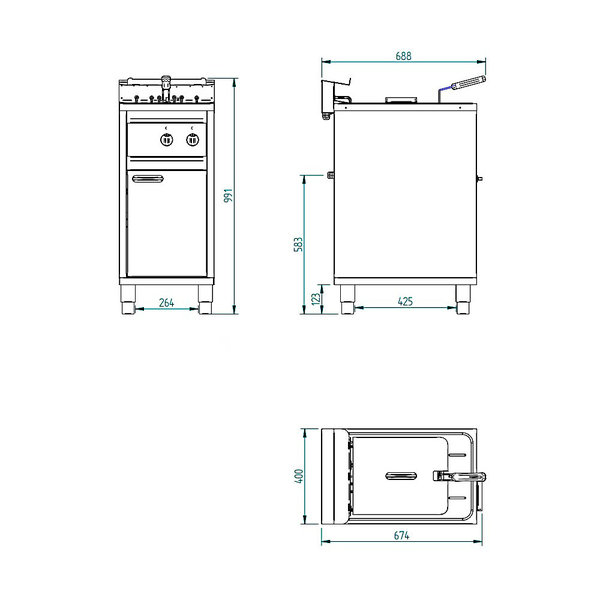 Friteuse | Elektrisch | 16L | 0°C/180°C | 12kW (400V) | Aftapkraan | 400x650x980(h)mm