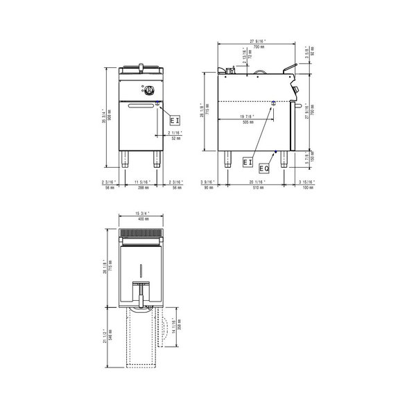 Friteuse | MAXIMA 700 | Elektrisch | 14L | 105°C/185°C | 8.7kW (400V) | Aftapkraan | 400x700x850/920(h)mm