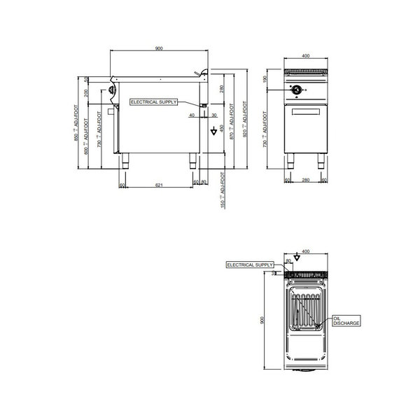 Friteuse | OPTIMA 900 | Elektrisch | 18L | 100°C/180°C | 16kW (400V) | Aftapkraan | 400x900x850/920(h)mm