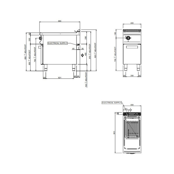 Friteuse | OPTIMA 900 | Elektrisch | 21L | 100°C/180°C | 20kW (400V) | Aftapkraan | 400x900x850/920(h)mm