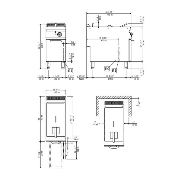 Friteuse | MAXIMA 900 | Elektrisch | 15L | 105°C/185°C | 10kW (400V) | Aftapkraan | 400x900x850/920(h)mm