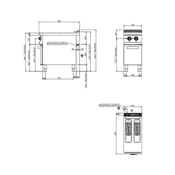 Friteuse | OPTIMA 900 | Elektrisch | 8+8L | 100°C/180°C | 10.5kW (400V) | Aftapkranen | 400x900x850/920(h)mm