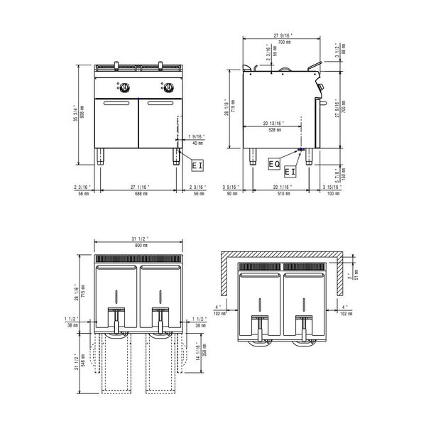 Friteuse | MAXIMA 700 | Elektrisch | 15+15L | 105°C/185°C | 20kW (400V) | Aftapkranen | 800x700x850/920(h)mm