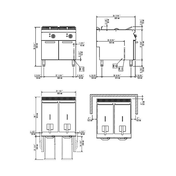 Friteuse | MAXIMA 900 | Elektrisch | 15+15L | 105°C/185°C | 20kW (400V) | Aftapkranen | 800x900x850/920(h)mm