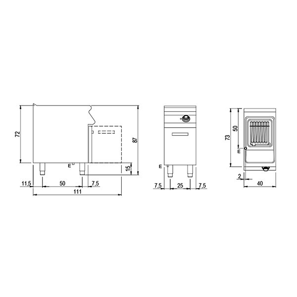 Friteuse | 700 LINE | Elektrisch | 10L | 100°C/190°C | 9kW (400V) | Aftapkraan | 400x730x870(h)mm