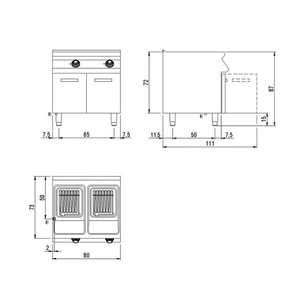 Friteuse | 700 LINE | Elektrisch | 10+10L | 100°C/190°C | 18kW (400V) | Aftapkranen | 800x730x870(h)mm