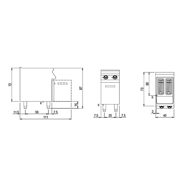 Friteuse | 700 LINE | Elektrisch | 8+8L | 100°C/190°C | 14kW (400V) | Aftapkranen | 400x730x870(h)mm