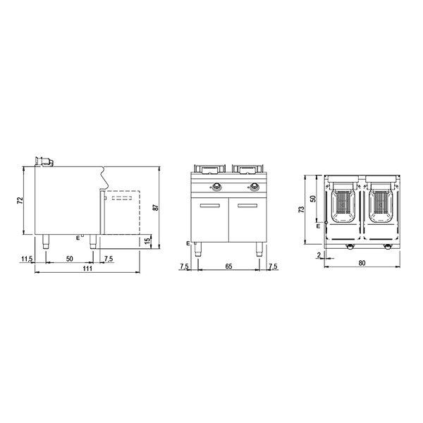 Friteuse | 700 LINE | Elektrisch | 17+17L | 100°C/190°C | 33kW (400V) | Aftapkranen | 800x730x870(h)mm