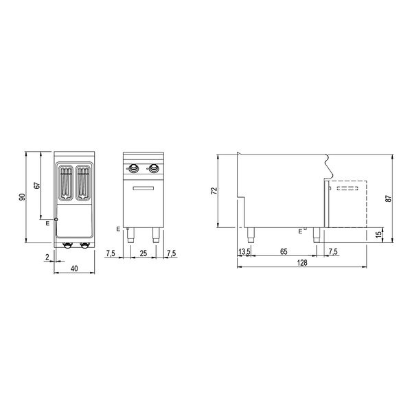 Friteuse | 900 LINE | Elektrisch | 8+8L | 100°C/190°C | 14kW (400V) | Aftapkranen | 400x900x870(h)mm