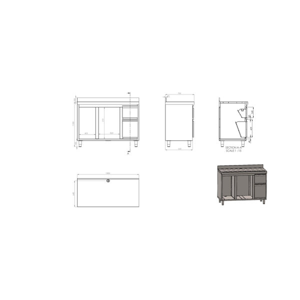 Koffiewerkbank | Afkloplade + Ruimte voor IJsmaker en Vaatwasser | 1500x700x1100(h)mm