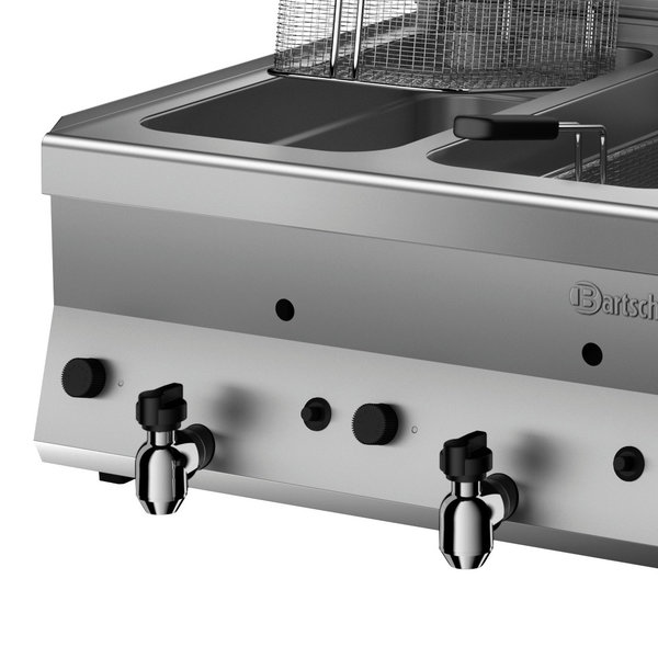 Friteuse | SERIE 650 | Gas | 8+8L | 120°C/180°C | 14kW | Piëzo Ontsteking | Aftapkranen | 600x650x295(h)mm