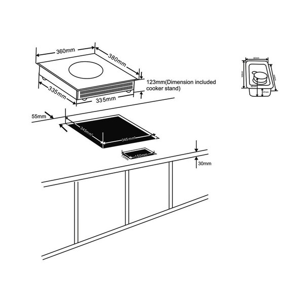 Inductie Drop-in Glazen Kookplaat | 3.5kW | 360x380x125(h)mm