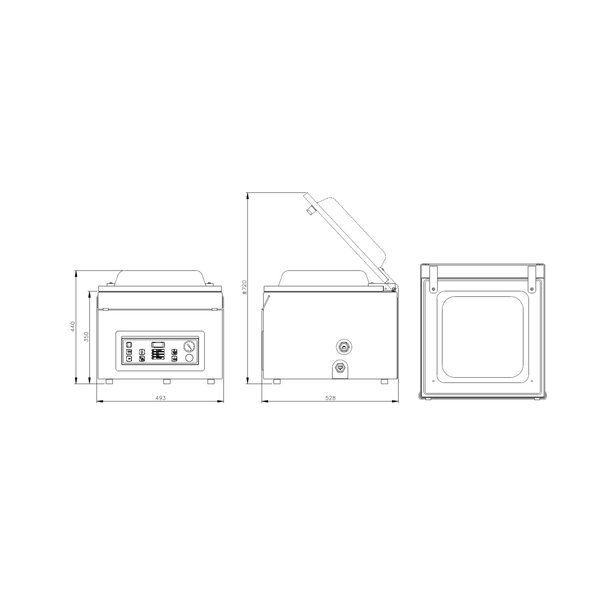 Vacuümapparaat | 15-35 Sec Cyclus | Max. 420mm | Max. Inhoud 370x420x180mm | 0.75kW | 230V | 520x493x440(h)mm