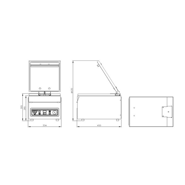 Vacuümapparaat | 15-35Sec Cyclus | Max. 280mm | Max. Inhoud 280x310x85mm | 0.4kW | 230V | 450x334x305(h)mm