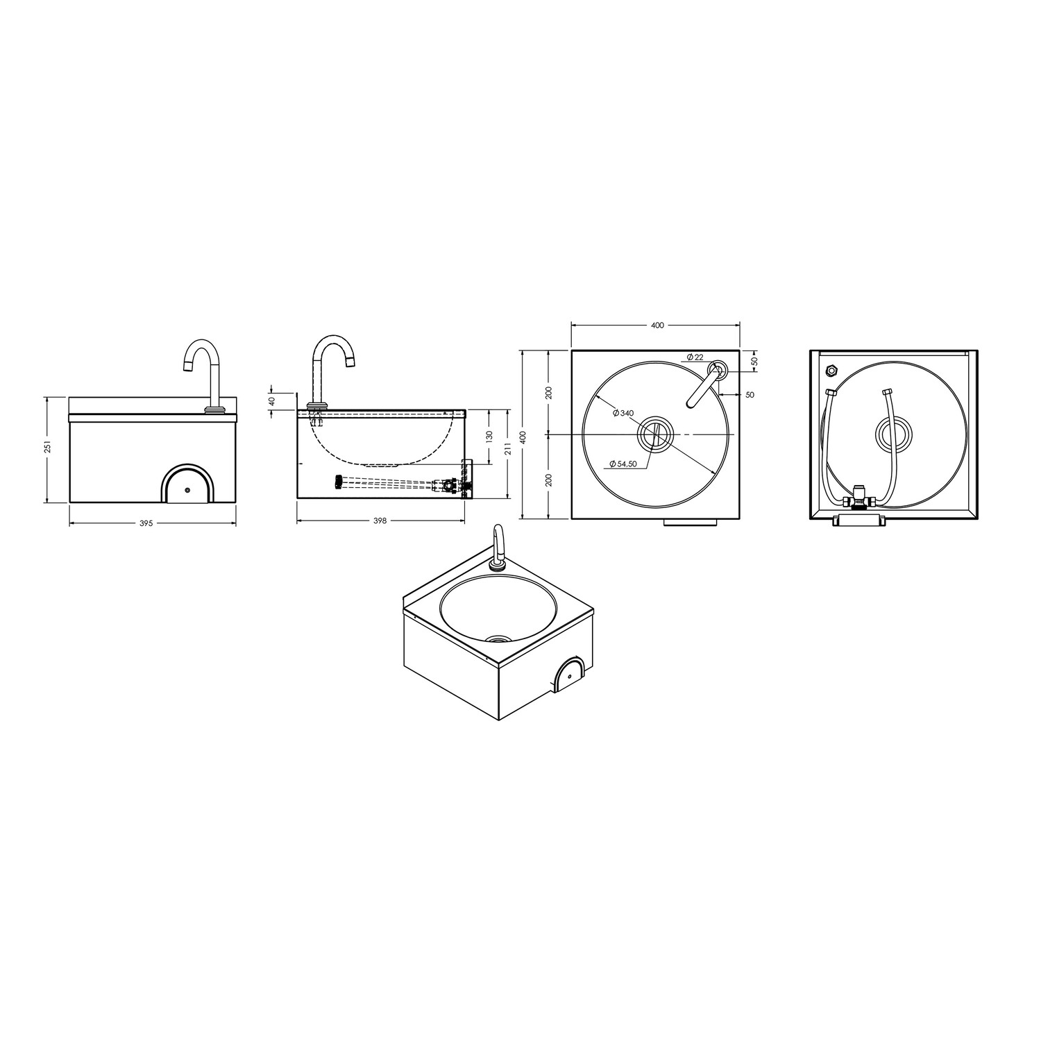Horeca wasbak | RVS | Met spatscherm | 180cm breed | Online kopen