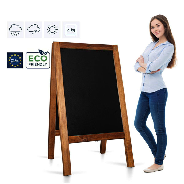 Krijtstoepbord | PRO | Hout | Bruin | Extra Zwaar + Weerbestendig | 650x1170mm