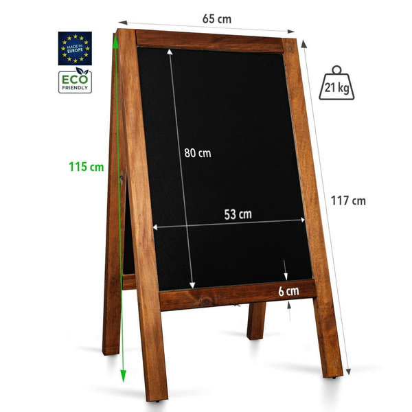 Krijtstoepbord | PRO | Hout | Bruin | Extra Zwaar + Weerbestendig | 650x1170mm