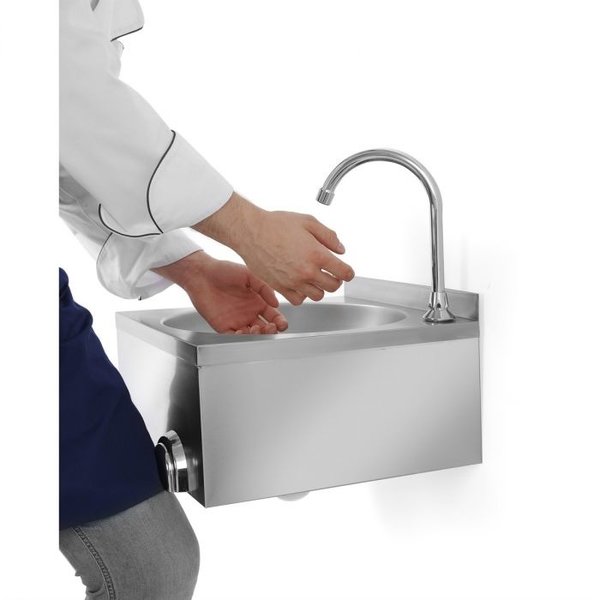 Handwasbak | Wandmontage | Kniebediening | 350x350mm | RVS | 400x400x240(h)mm