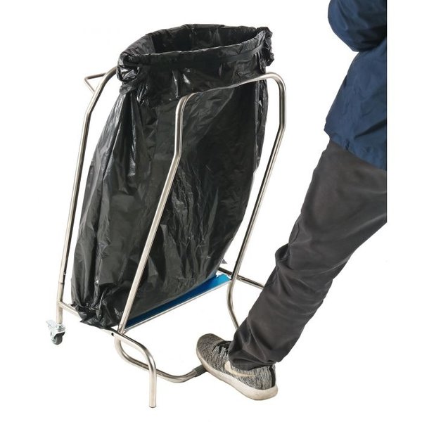 Afvalzakhouder | RVS (Glanzend) | Klemsluiting | Wielen (Geremd) | 450x600x960(h)mm