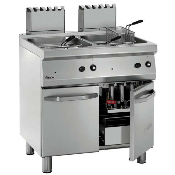 Friteuse | SERIE 700 | Gas | 15+15L | 100°C/190°C | 30kW | Piëzo Ontsteking | Aftapkranen | 800x700x850(h)mm