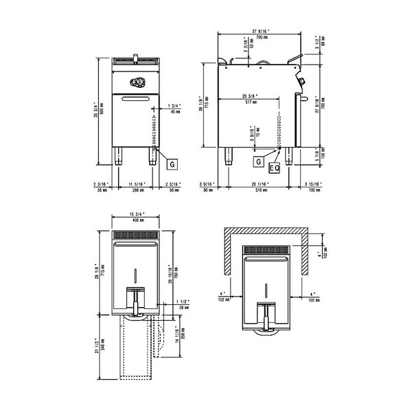 Friteuse | MAXIMA 700 | Gas | 15L | 120°C/190°C | 14kW | Aftapkraan | 400x700x850/920(h)mm