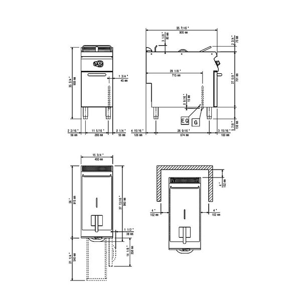 Friteuse | MAXIMA 900 | Gas | 15L | 120°C/190°C | 14kW | Aftapkraan | 400x900x850/920(h)mm