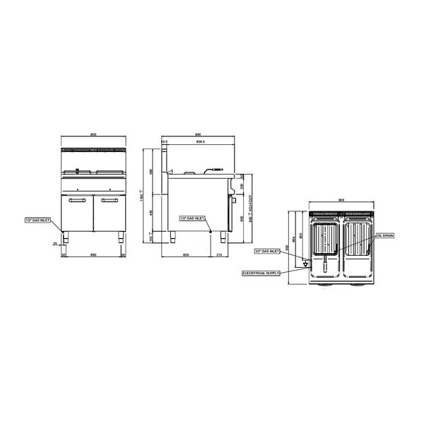 Friteuse | OPTIMA 900 | Gas | 18+18L | 90°C/190°C | 36kW | Piëzo Ontsteking | Aftapkranen | 800x900x850/1180(h)mm