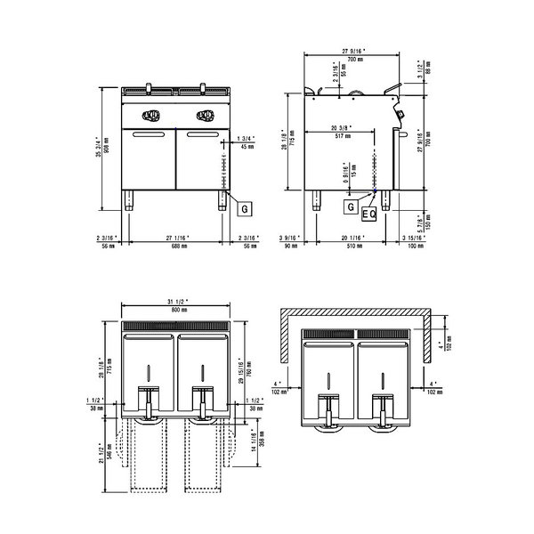 Friteuse | MAXIMA 700 | Gas | 15+15L | 120°C/190°C | 28kW | Aftapkranen | 800x700x850/920(h)mm