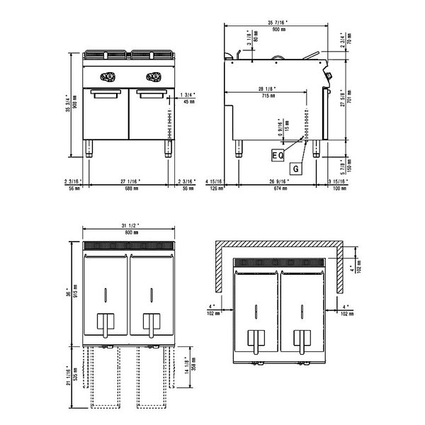 Friteuse | MAXIMA 900 | Gas | 15+15L | 120°C/190°C | 28kW | Aftapkranen | 800x900x850/920(h)mm