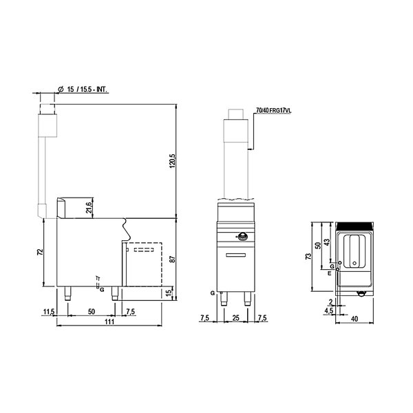 Friteuse | 700 LINE | Gas | 17L | 0°C/190°C | 16.5kW | Piëzo Ontsteking | Aftapkraan | 400x730x870(h)mm