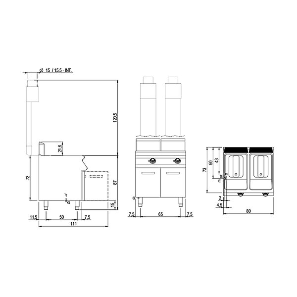 Friteuse | 700 LINE | Gas | 17+17L | 0°C/190°C | 33kW | Piëzo Ontsteking | Aftapkranen | 800x730x870(h)mm