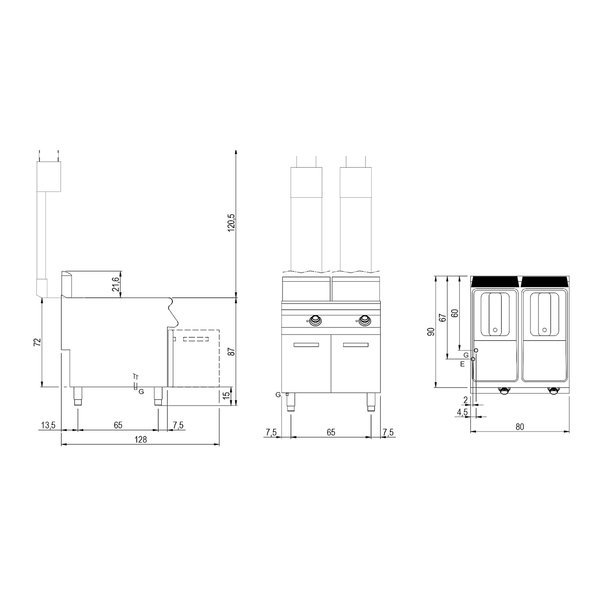 Friteuse | 900 LINE | Gas | 21+21L | 0°C/190°C | 38kW | Piëzo Ontsteking | Aftapkranen | 800x900x870(h)mm