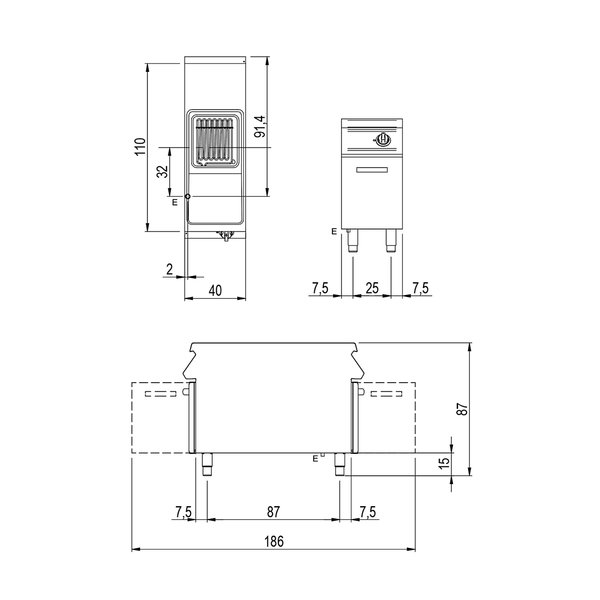 Friteuse | 1100 LINE | Eiland | Elektrisch | 21L | 0°C/190°C | 20kW (400V) | Aftapkraan | 400x1100x870(h)mm