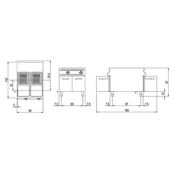 Friteuse | 1100 LINE | Eiland | Elektrisch | 13+13L | 0°C/190°C | 20.4kW (400V) | Aftapkranen | 800x1100x870(h)mm
