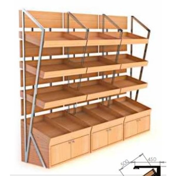 Winkelstelling | Modulair | Hout | Voor Brood | Supermarkt/Bakker | 4 Schappen | 1500x700x2000(h)mm