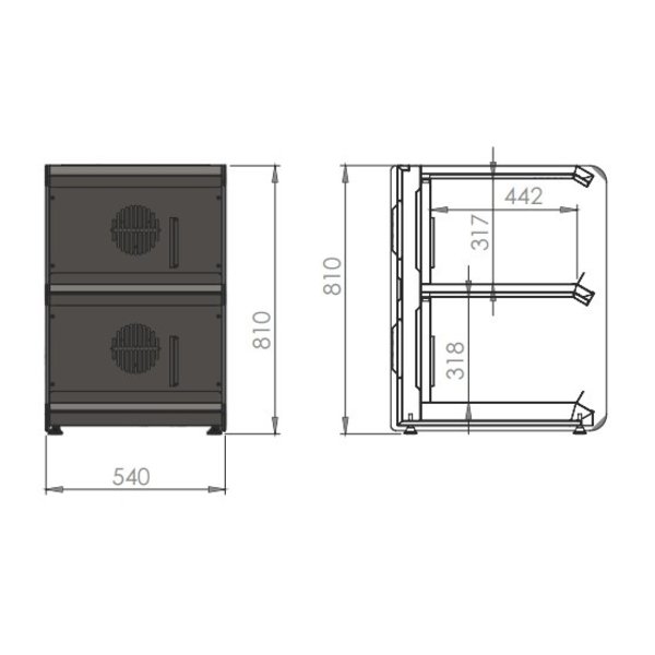 Warmhoudvitrine | RVS + Glas | Open | Met Heteluchtgordijn | +60°C/+80°C | 0.7kW | 540x650x810(h)mm