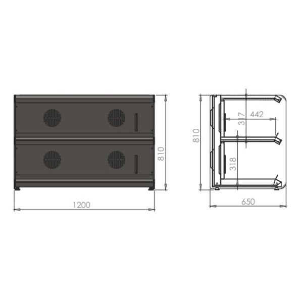 Warmhoudvitrine | RVS + Glas | Open | Met Heteluchtgordijn | +60°C/+80°C | 1.5kW | 1200x650x810(h)mm