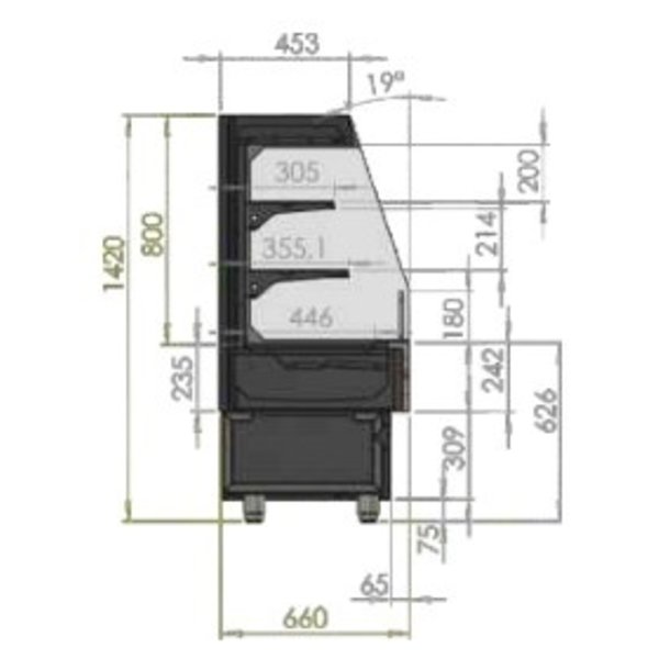 Wandkoeling | -2°C/+5°C | Geforceerd | 3 Schappen | 0.75kW | 1200x660x1420(h)mm