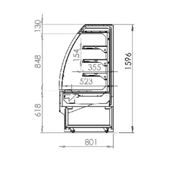 Wandkoeling | +2°C/+8°C | Geforceerd | 4 Schappen | Schuifdeuren | 1.4kW | 1600x800x1600(h)mm