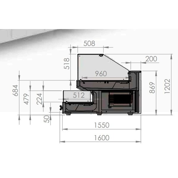 Koeltoonbank | 0°C/+8°C | Geforceerd | 2.25kW | 2500x1600x1200(h)mm