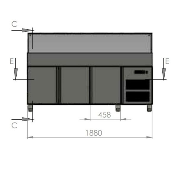 Viskoeltoonbank | Met Onderkast 1/1 GN | RVS | 0°C/+2°C | Geforceerd | 0.59kW | 1410x900x1170(h)mm