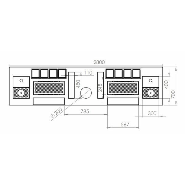 Bar-/Cocktailstation | RVS | Onderbar | Spoelbak + Glazenspoeler | Afvalbak | 2800x700x870(h)mm