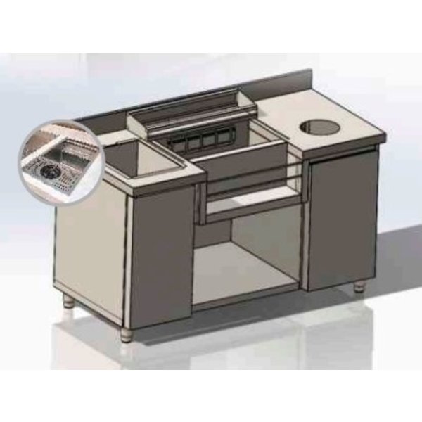 Bar-/Cocktailstation | RVS | Onderbar | Spoelbak + Glazenspoeler | Afvalbak | 1500x700x870(h)mm